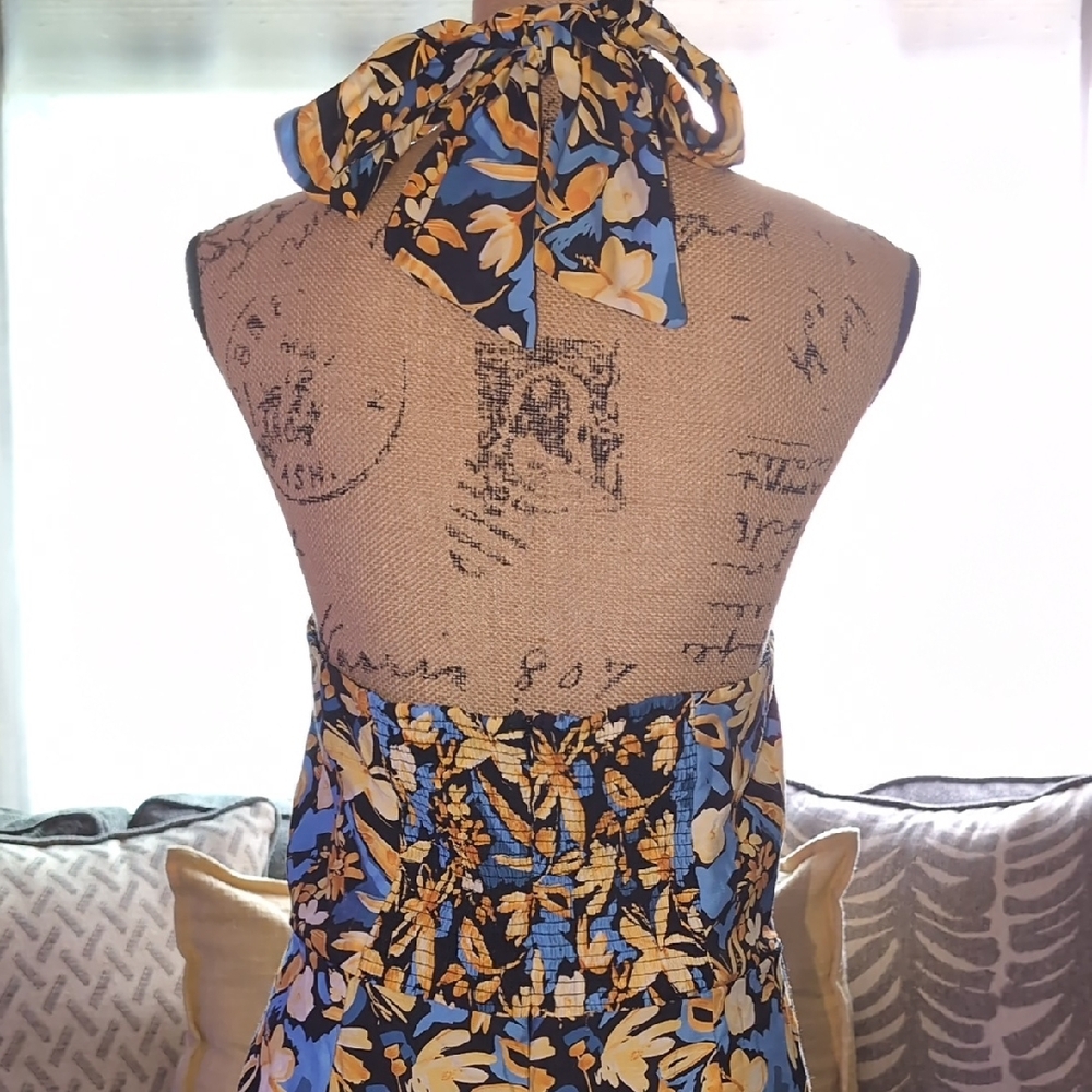 Lulu's Halter Floral Dress - Blue and Black - Picture 9 of 10